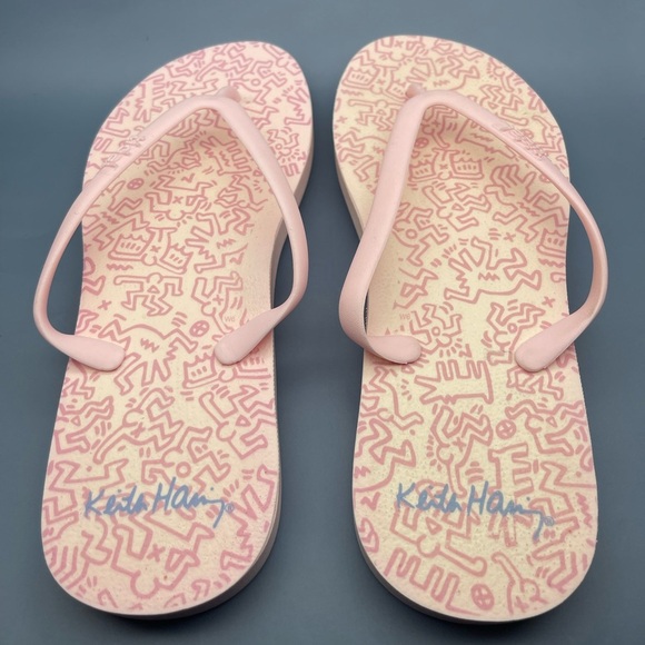 Tidal New York Comfortable Flip Flop Sandals - Keith Haring, Pink, Size 6, EUC - Picture 4 of 6